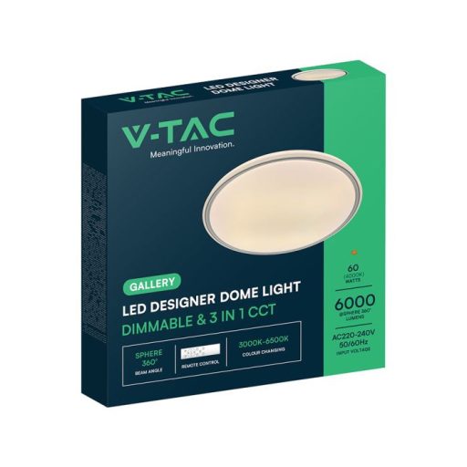 V-TAC 30W / 60W / 30W mennyezeti lámpa, távirányítható, dimmelhető szürke - 24204
