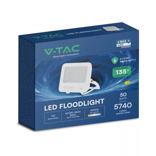 V-TAC 50W LED reflektor 4000K 135LM/W Fehér házas, Szürke matt üveggel (CREE Chip) - 242086
