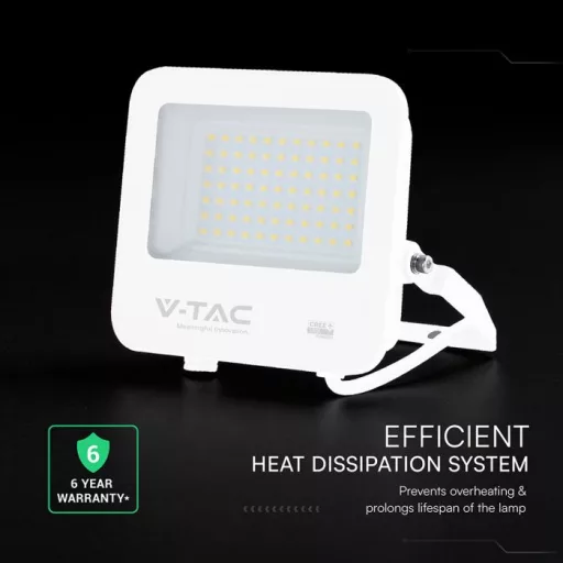 V-TAC 50W LED reflektor 4000K 135LM/W Fehér házas, Szürke matt üveggel (CREE Chip) - 242086