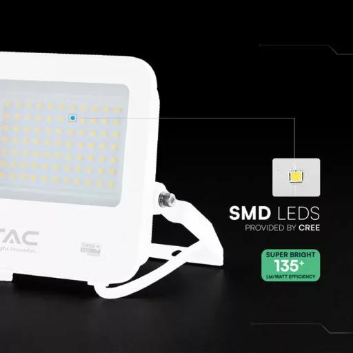 V-TAC 50W LED reflektor 6500K 135LM/W Fehér házas, Szürke matt üveggel (CREE Chip) - 242096