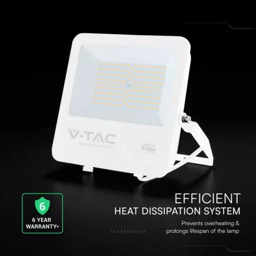 V-TAC 100W LED reflektor 115° 4000K 135LM/W fehér házas (CREE Chip) 1M hosszú vezetékkel - 242106