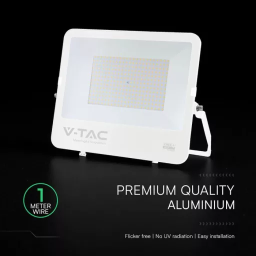 V-TAC 200W LED reflektor 115° 4000K 135LM/W fehér házas (CREE Chip) 1M hosszú vezetékkel - 242126