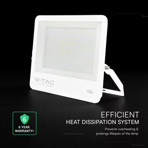 V-TAC 300W LED reflektor 115° 6500K 135LM/W fehér házas (CREE Chip) 1M hosszú vezetékkel - 242156
