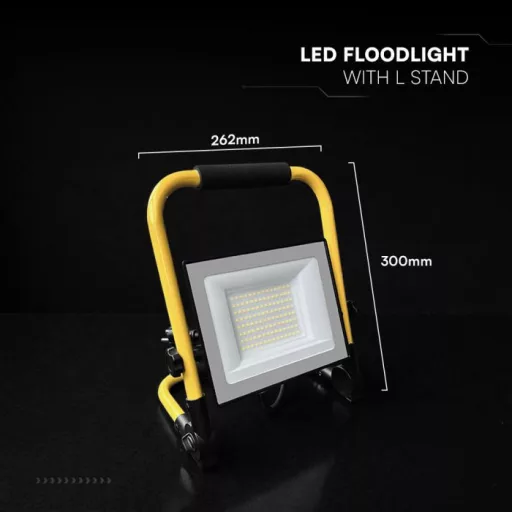 V-TAC LED hordozható reflektor álvánnyal 50W 115° 4000K fekete házas (CREE Chip) 3m vezetékkel - 242186