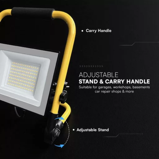 V-TAC LED hordozható reflektor álvánnyal 50W 115° 4000K fekete házas (CREE Chip) 3m vezetékkel - 242186