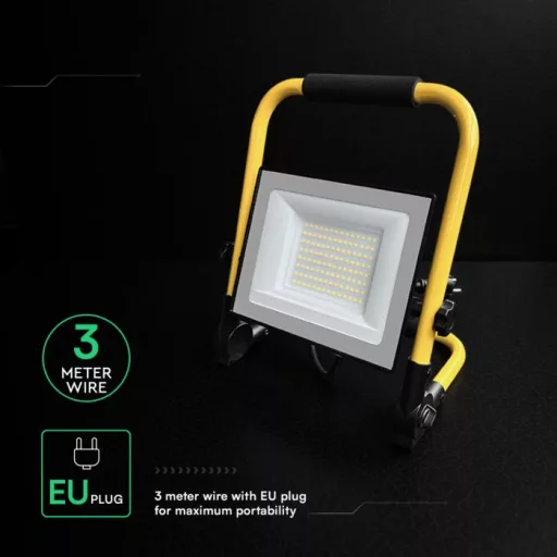 V-TAC LED hordozható reflektor álvánnyal 50W 115° 6500K fekete házas (CREE Chip) 3m vezetékkel - 242196