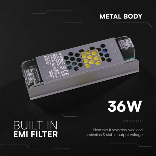 V-TAC LED Fémházas szerelhető SLIM tápegység 36W 1.5A 24V IP20 - 24235