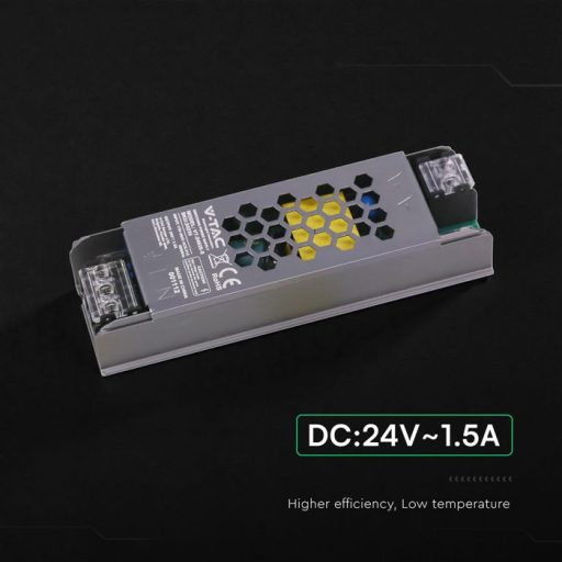 V-TAC LED Fémházas szerelhető SLIM tápegység 36W 1.5A 24V IP20 - 24235