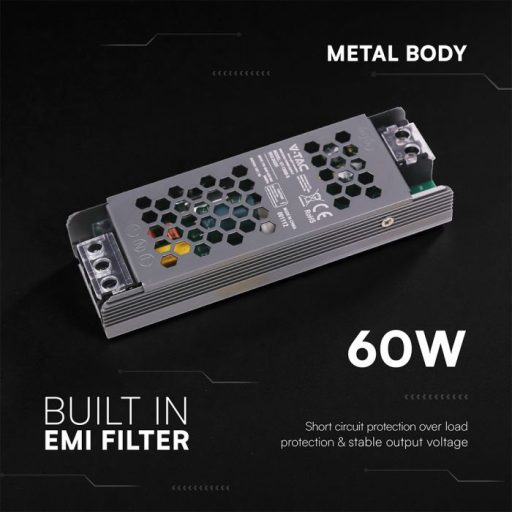 V-TAC LED Fémházas szerelhető SLIM tápegység 60W 2.5A 24V IP20 - 24236