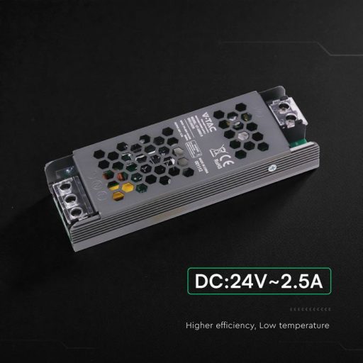 V-TAC LED Fémházas szerelhető SLIM tápegység 60W 2.5A 24V IP20 - 24236