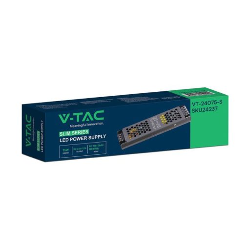 V-TAC LED Fémházas szerelhető SLIM tápegység 75W 3.1A 24V IP20 - 24237