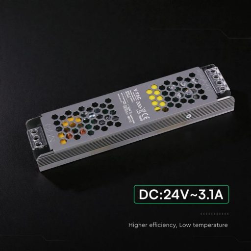 V-TAC LED Fémházas szerelhető SLIM tápegység 75W 3.1A 24V IP20 - 24237