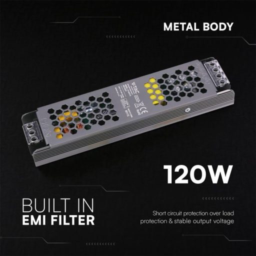 V-TAC LED Fémházas szerelhető SLIM tápegység 120W 5A 24V IP20 - 24238