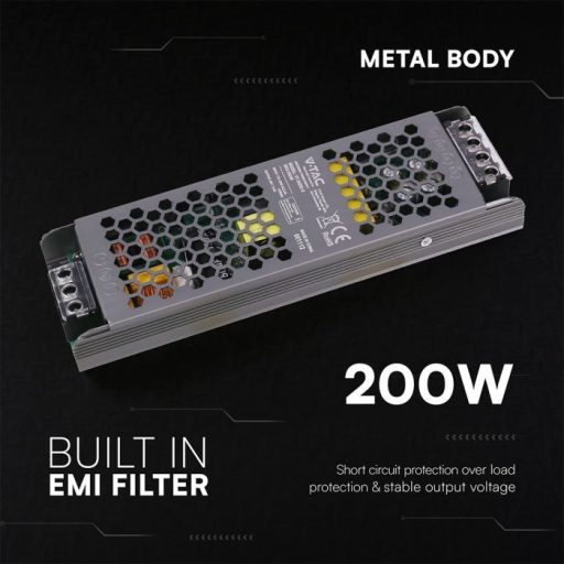 V-TAC LED Fémházas szerelhető SLIM tápegység 200W 8.25A 24V IP20 - 24240