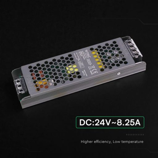 V-TAC LED Fémházas szerelhető SLIM tápegység 200W 8.25A 24V IP20 - 24240