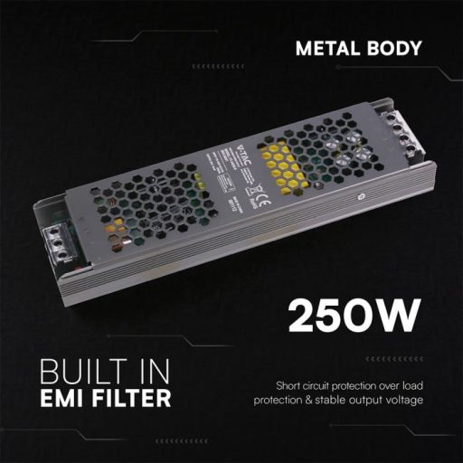V-TAC LED Fémházas szerelhető SLIM tápegység 250W 10.5A 24V IP20 - 24241