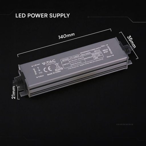 V-TAC LED Fémházas szerelhető vízálló tápegység 36W 1.5A 24V IP67 - 24243