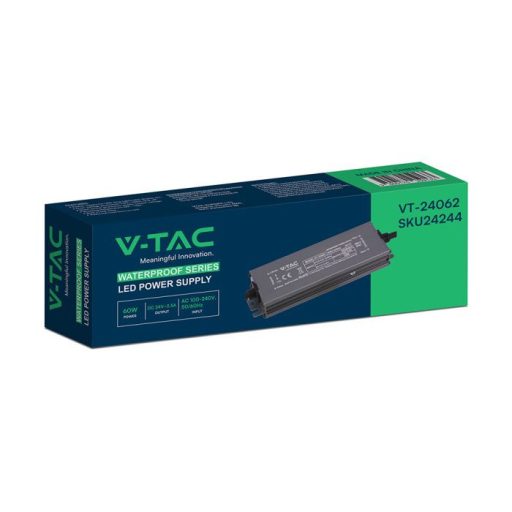 V-TAC LED Fémházas szerelhető vízálló tápegység 60W 2.5A 24V IP67 - 24244