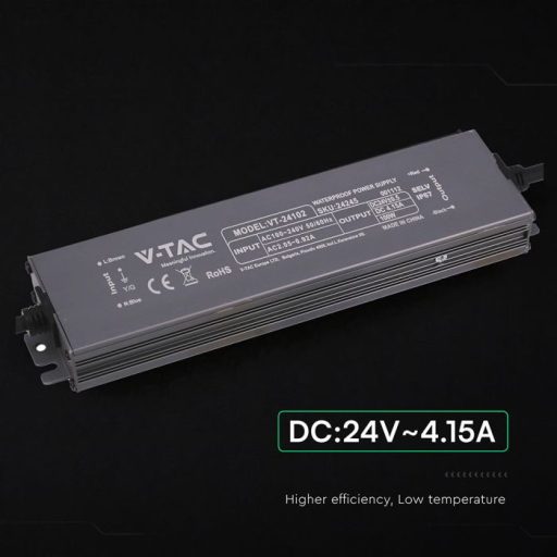 V-TAC LED Fémházas szerelhető vízálló tápegység 100W 4.15A 24V IP67 - 24245