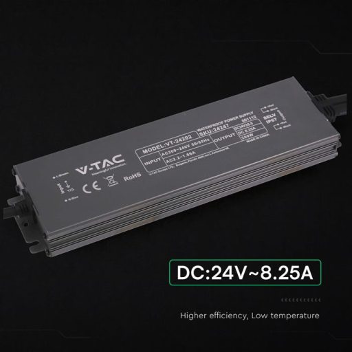 V-TAC LED Fémházas szerelhető vízálló tápegység 200W 8.25A 24V IP67 - 24247