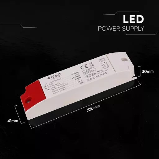 V-TAC LED szerelhető vízálló tápegység 60W 2.5A 24V IP44 - 24250