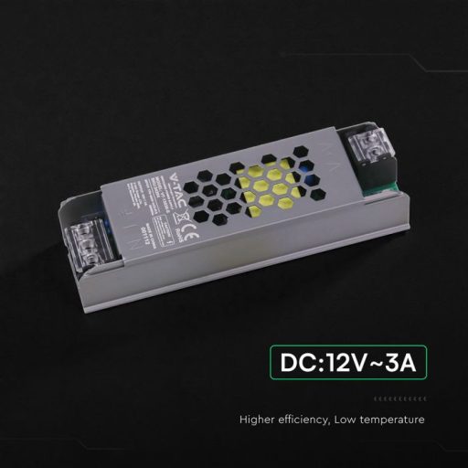 V-TAC LED Fémházas szerelhető SLIM tápegység 36W 3A 12V IP20 - 24254