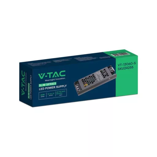V-TAC LED Fémházas szerelhető SLIM tápegység 60W 5A 12V IP20 - 24255 Akciós