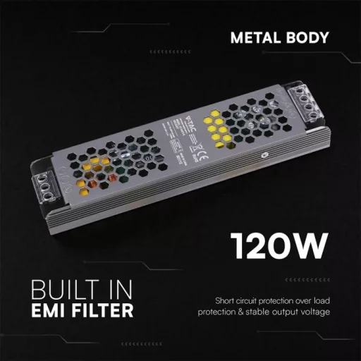 V-TAC LED Fémházas szerelhető SLIM tápegység 120W 10A 12V IP20 - 24257
