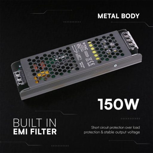 V-TAC LED Fémházas szerelhető SLIM tápegység 150W 12.5A 12V IP20 - 24258