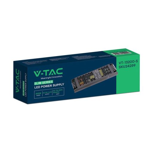 V-TAC LED Fémházas szerelhető SLIM tápegység 200W 16.5A 12V IP20 - 24259