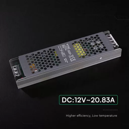 V-TAC LED Fémházas szerelhető SLIM tápegység 250W 20.83A 12V IP20 - 24260