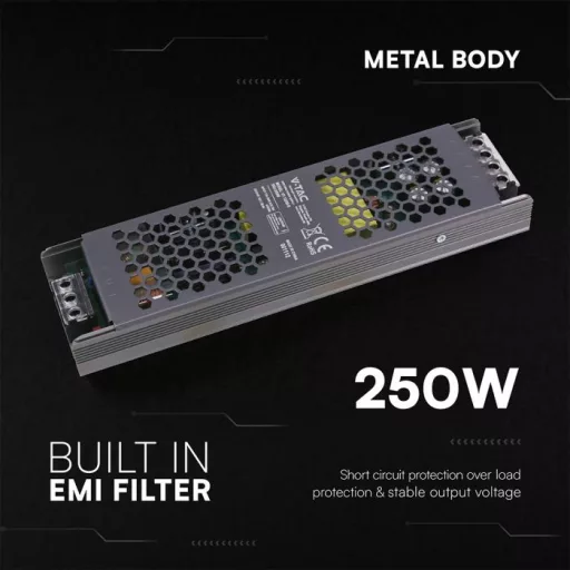 V-TAC LED Fémházas szerelhető SLIM tápegység 250W 20.83A 12V IP20 - 24260