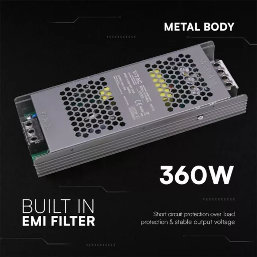 V-TAC LED Fémházas szerelhető SLIM tápegység 360W 30A 12V IP20 - 24261