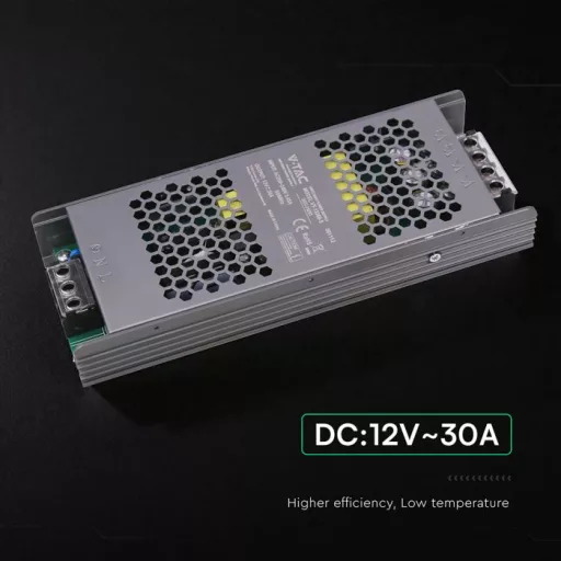 V-TAC LED Fémházas szerelhető SLIM tápegység 360W 30A 12V IP20 - 24261