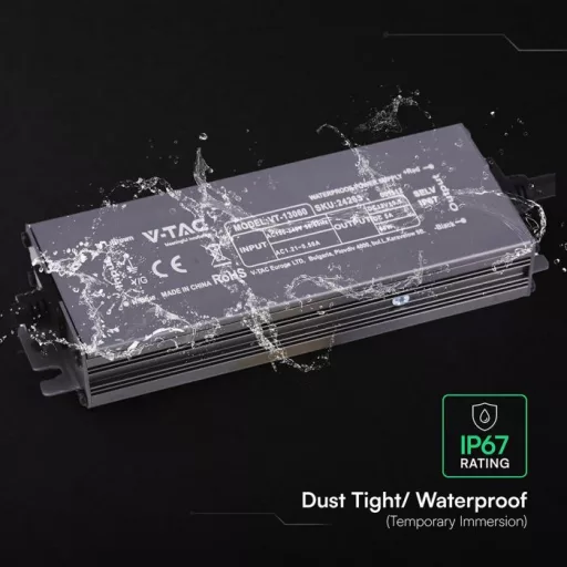 V-TAC LED Fémházas szerelhető vízálló tápegység 60W 5A 12V IP67 - 24263