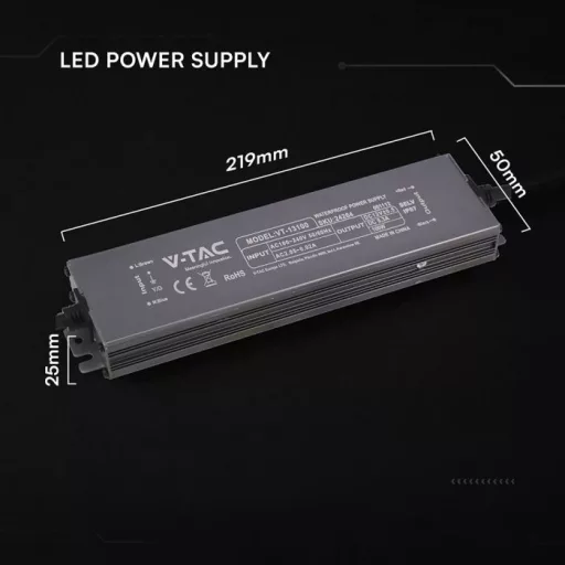 V-TAC LED Fémházas szerelhető vízálló tápegység 100W 8.3A 12V IP67 - 24264