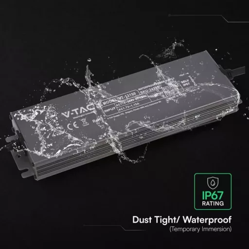 V-TAC LED Fémházas szerelhető vízálló tápegység 150W 12.5A 12V IP67 - 24265