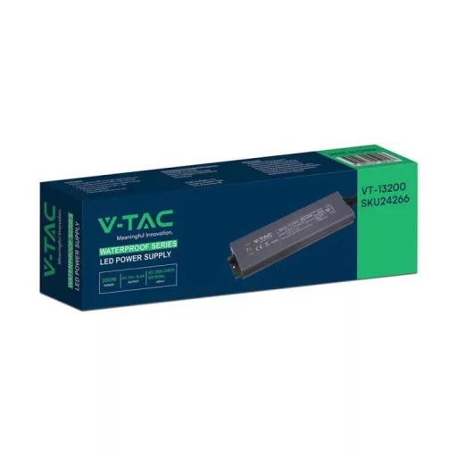 V-TAC LED Fémházas szerelhető vízálló tápegység 200W 16.5A 12V IP67 - 24266