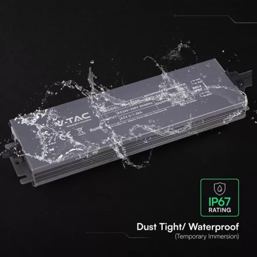 V-TAC LED Fémházas szerelhető vízálló tápegység 200W 16.5A 12V IP67 - 24266