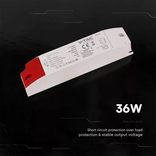 V-TAC LED szerelhető vízálló tápegység 36W 3A 12V IP44 - 24268