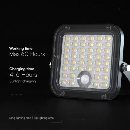 V-TAC 30W LED napelemes (SOLAR), mozgásérzékelős reflektor távirányítóval 120° 4000K-6000K - Fekete házas  - 24277