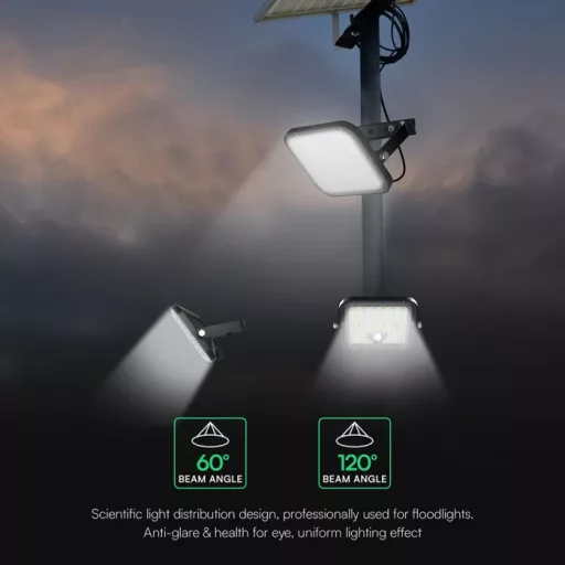 V-TAC 30W LED napelemes (SOLAR), mozgásérzékelős reflektor távirányítóval 120° 4000K-6000K - Fekete házas  - 24277