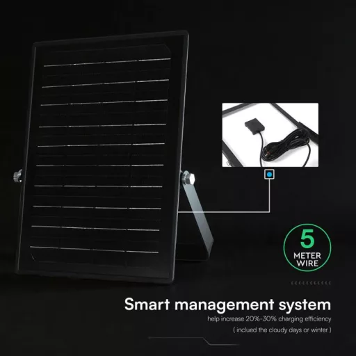V-TAC 30W LED napelemes (SOLAR), mozgásérzékelős reflektor távirányítóval 120° 4000K-6000K - Fekete házas  - 24277