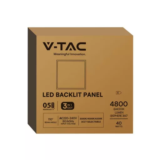 V-TAC Backlit LED panel 40W 600 x 600 mm 120LM/W CCT 3in1 - 24324