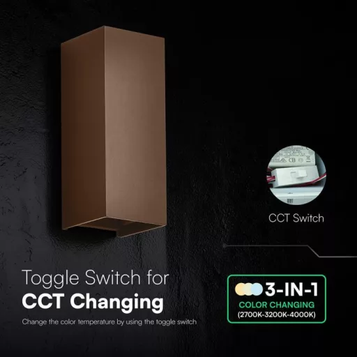 V-TAC 10W LED Fali lámpa corten barna 3IN1 (2700K-4000K) - IP65 - 24347