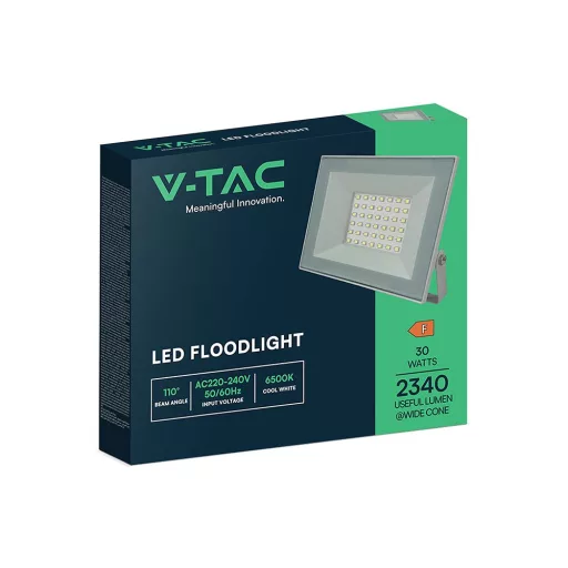 V-TAC 30W LED reflektor 110° 6500K fehér házas - 24418
