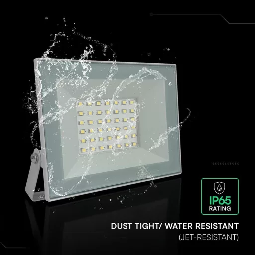 V-TAC 30W LED reflektor 110° 6500K fehér házas - 24418
