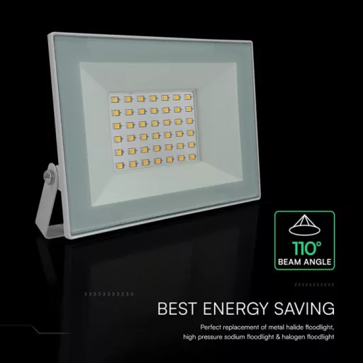 V-TAC 30W LED reflektor 110° 4000K fehér házas - 24420