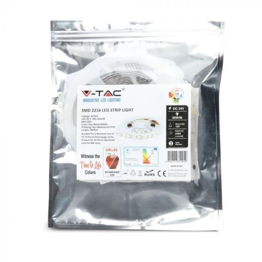 V-TAC LED szalag SMD2216 360LED/M 30W/M 24V CRI>95 IP20 3000K - 2580