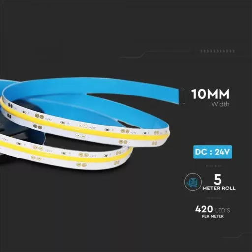 V-TAC COB LED szalag 421LED/M 10W/M 24V IP20 6400K - 2669